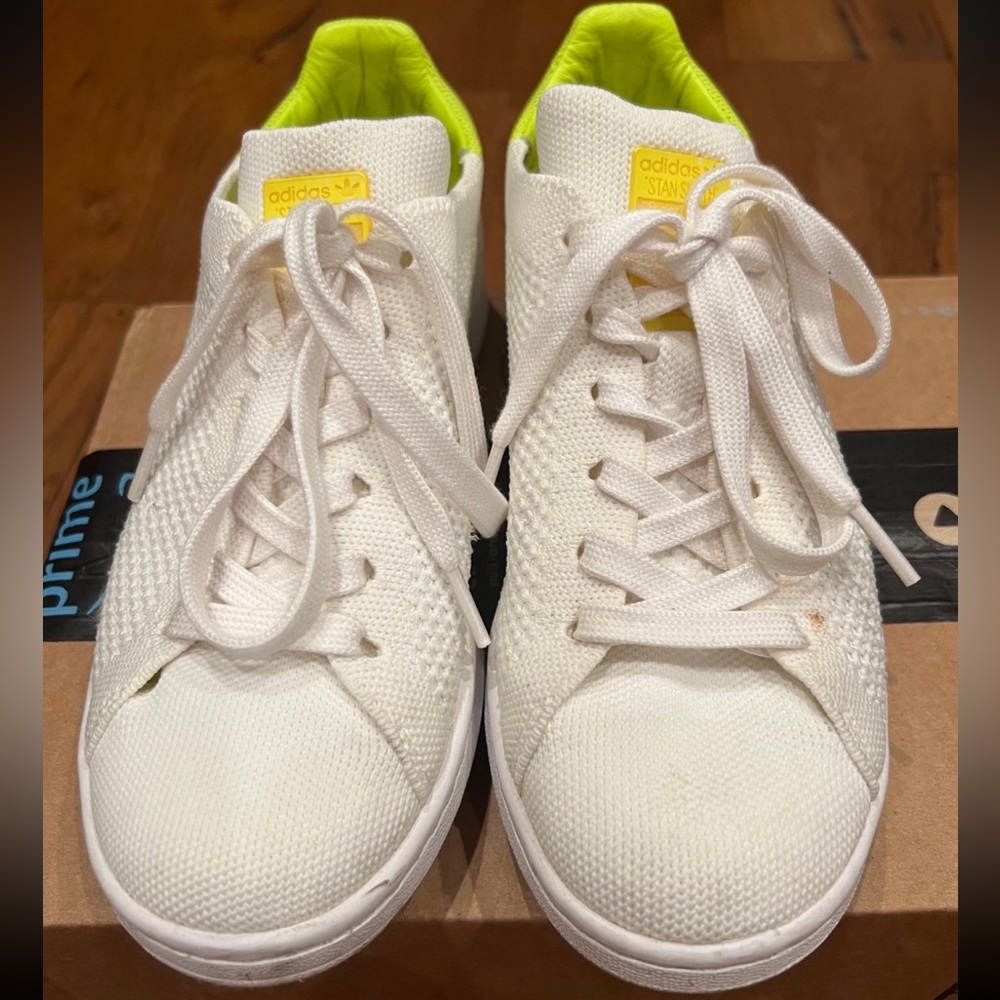 ADIDAS Originals Stan Smith Primeknit White Sneakers Shoes Solar Yellow Size 6